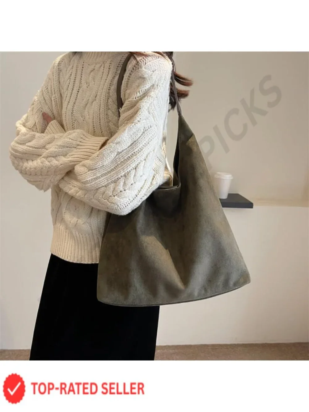 Large Work Tote Bag for Women Boho Slouchy Faux Suede Handbag